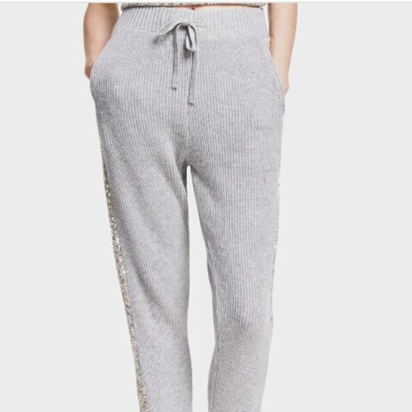 INC Women's NWT Sequined Ribbed Drawstring Jogger Pants Gray Knit Large MSRP $90 - Picture 2 of 14